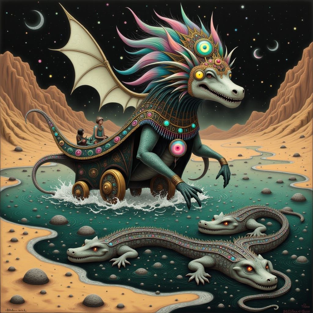 Akhekh Pulls Pharaoh's Chariot in Mythological Style