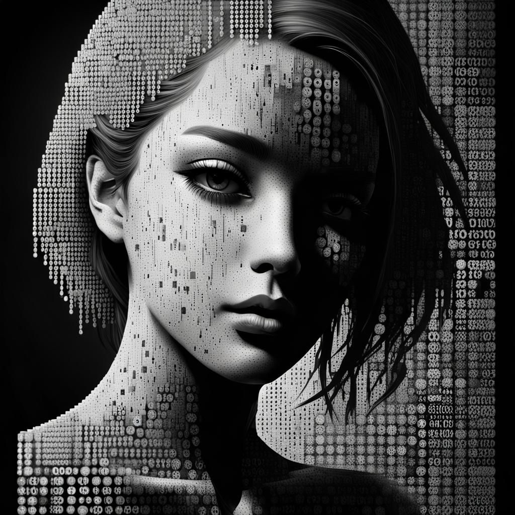 Binary Silhouette: Woman in Digital Art Style