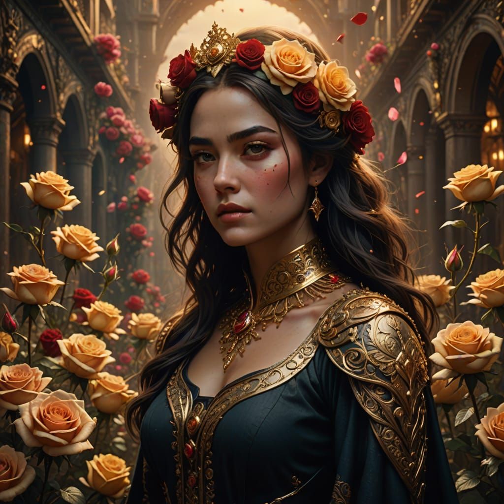 Golden Rose Woman: Fantasy Digital Painting