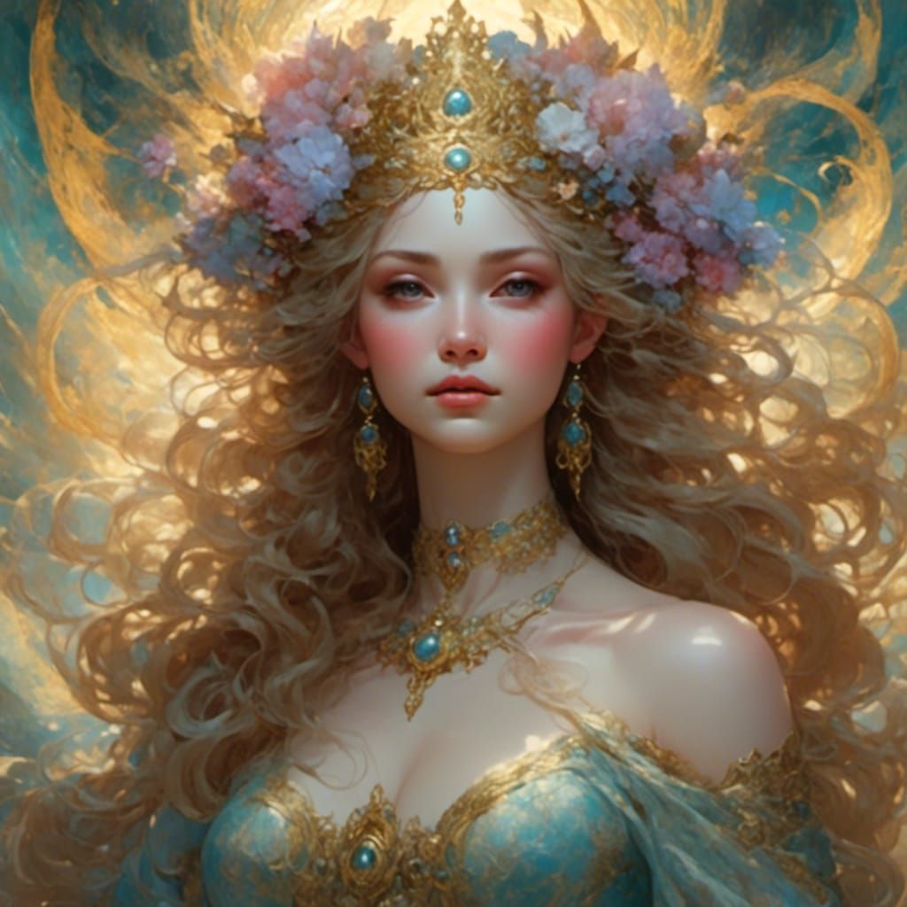 Pisces Goddess in Astral Waters: Oil Painting