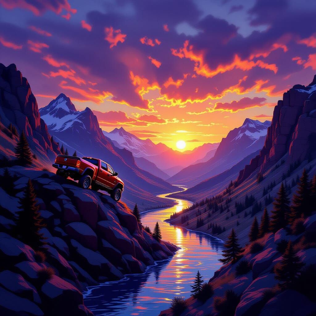 Ram Trucks Conquer Mountain Pass at Sunset