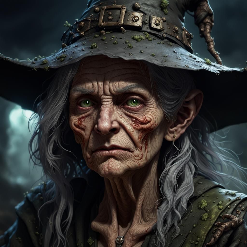 Detailed Portrait of a Warty Witch in Dark Fantasy Style