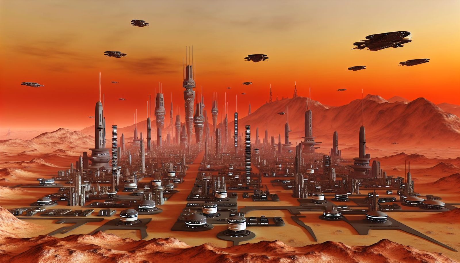 Futuristic Martian Cityscape Under Red Sky