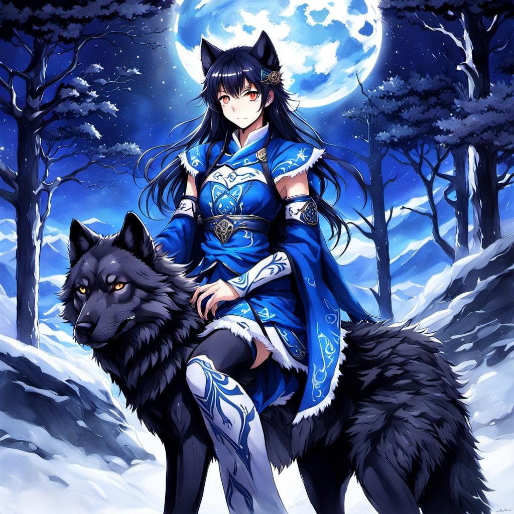 Anime Style Black Wolf Goddess