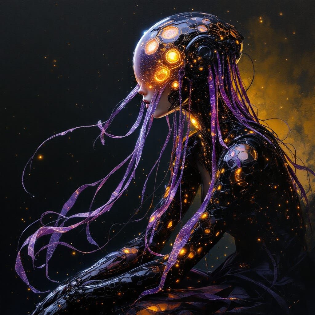 Detailed Cyborg with Jellyfish Head in Dramatic Lighting