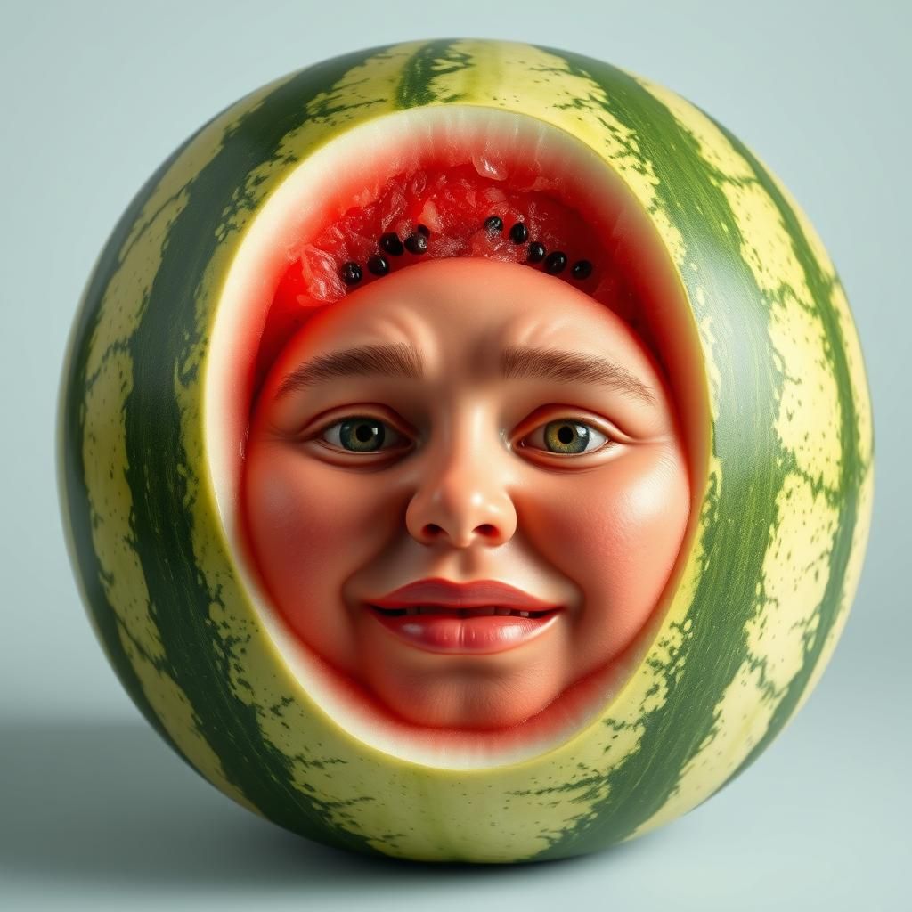 Hyperrealistic Watermelon with Human Face