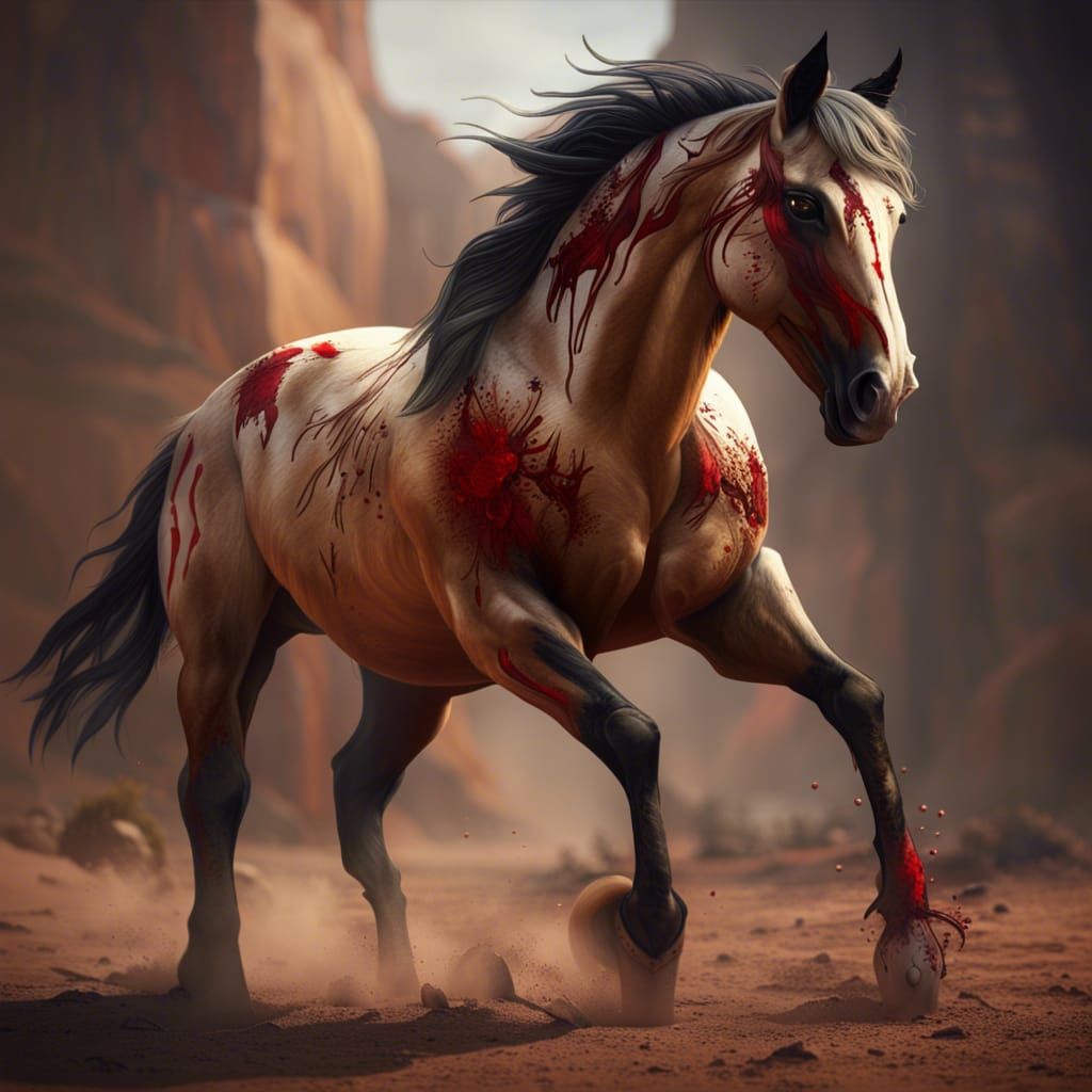 Buckskin Mustang Stallion in Detailed Matte Painting