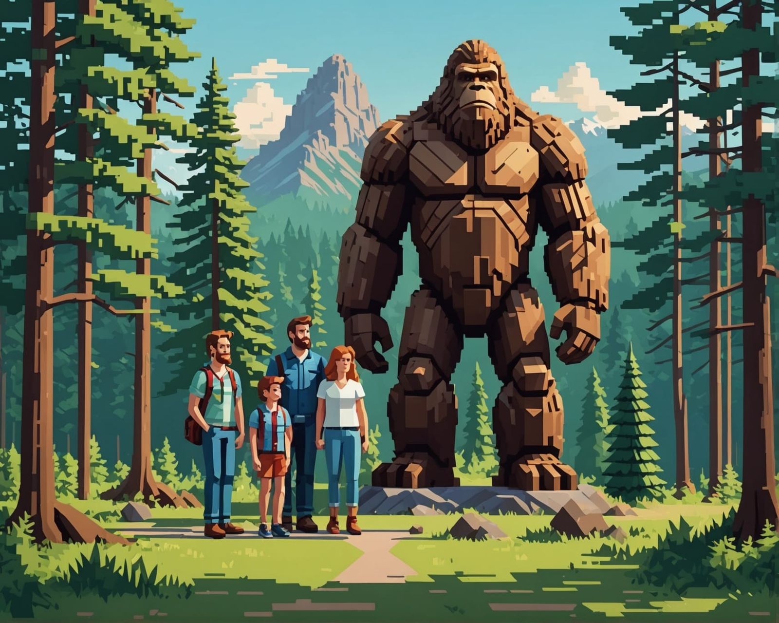 Family Road Trip to Sasquatch Statue: 8-Bit Art