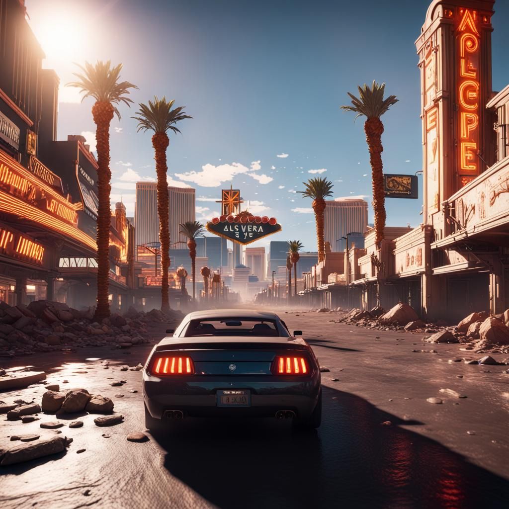 Apocalyptic Las Vegas in 3D Game Cinematic Style