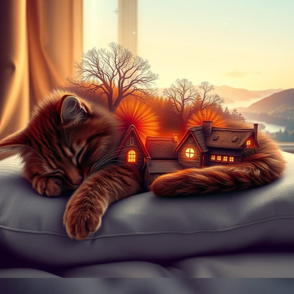 Double Exposure Cat Dream Village