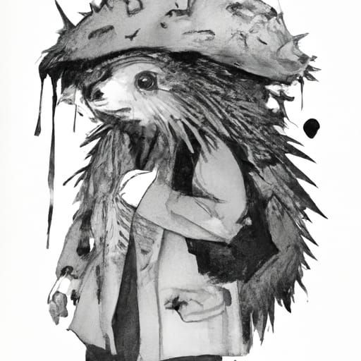 Wandering Hedgehog in Grayscale Watercolor Style
