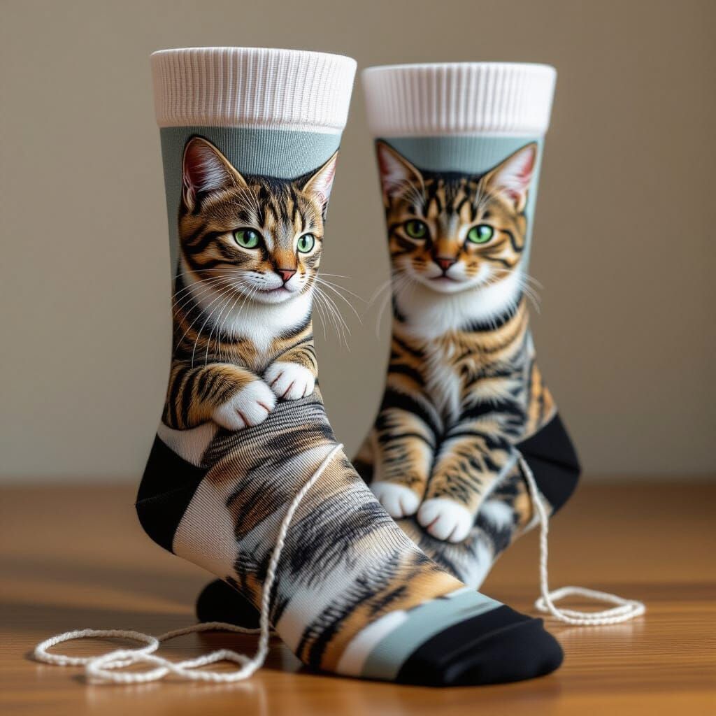 Hyperrealistic Cat Playing With Socks
