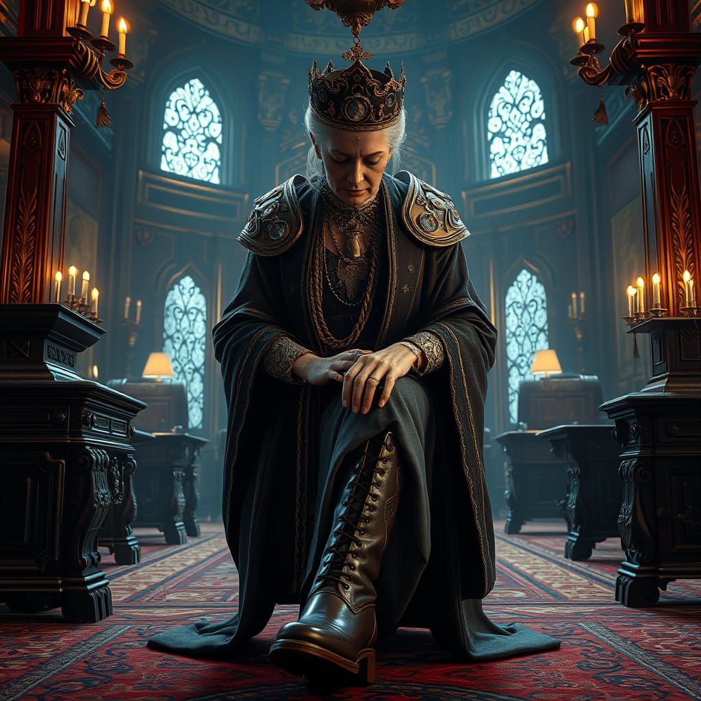 Luxurious Matriarch Boot Polish in 3D Game Cinematic Style