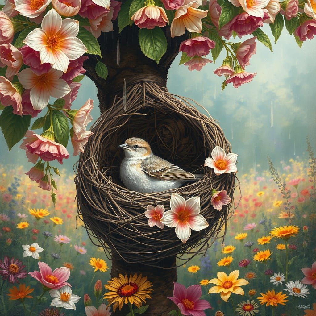 Serene Bird in Lush Forest Landscape