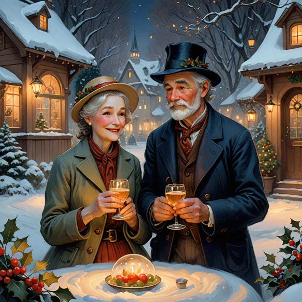 Cozy Christmas Moment with Elderly Couple