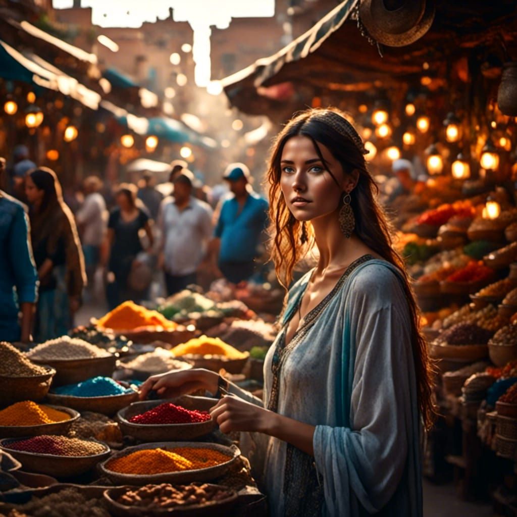 Woman at Bazaar in Marrakesh During Magic Hour