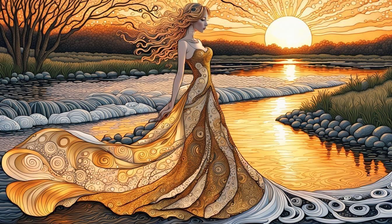 FOAM ART ZENTANGLE ART :: A Woman standing by the river side