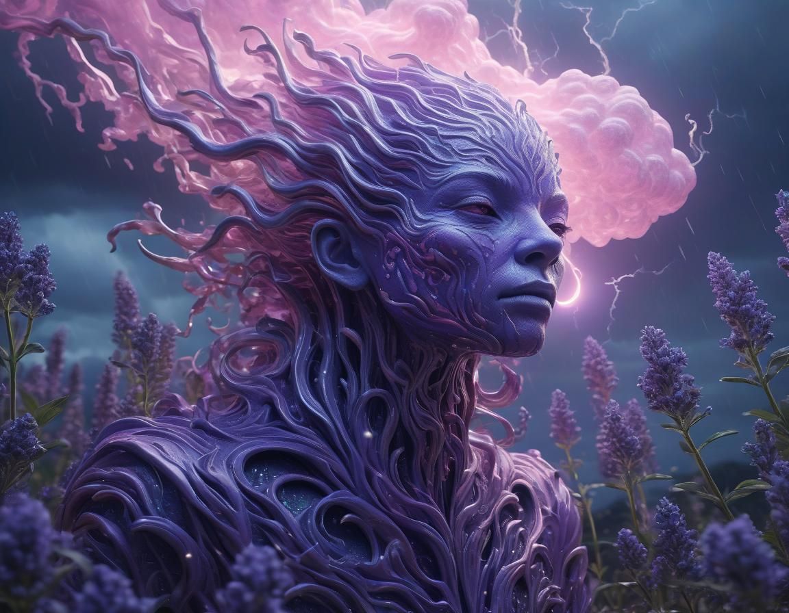 Ethereal Abstract Floral Wood Carving in Pink and Lavender