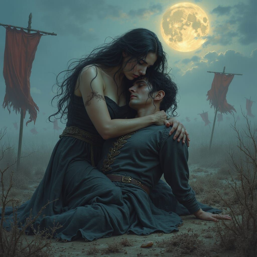 Grief on the Battlefield: Woman Mourns Fallen Warrior