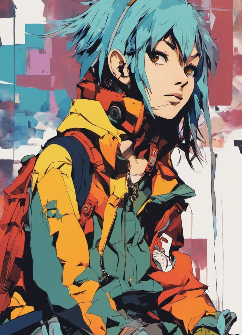 Anime Girl in FLCL Style Digital Art