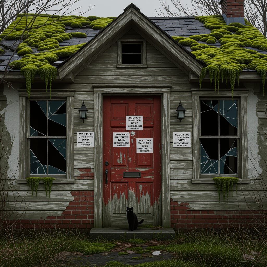Abandoned House with Cat in Digital Art