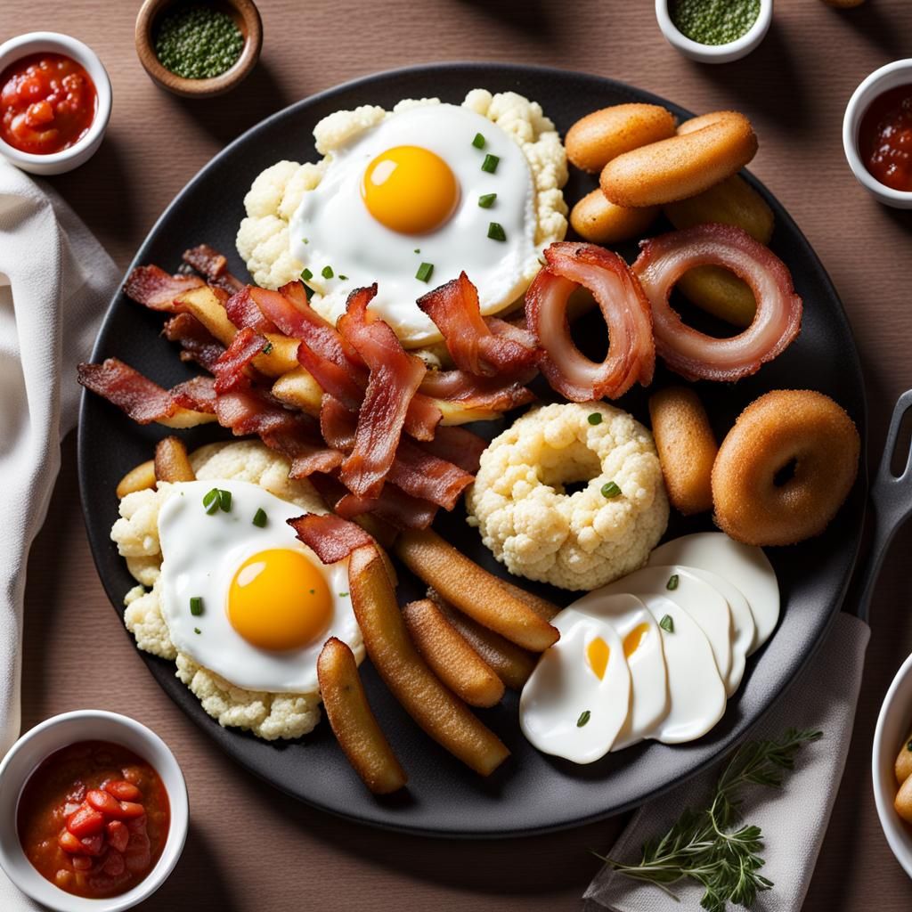 Breakfast Still Life with Fried Foods and Pickles