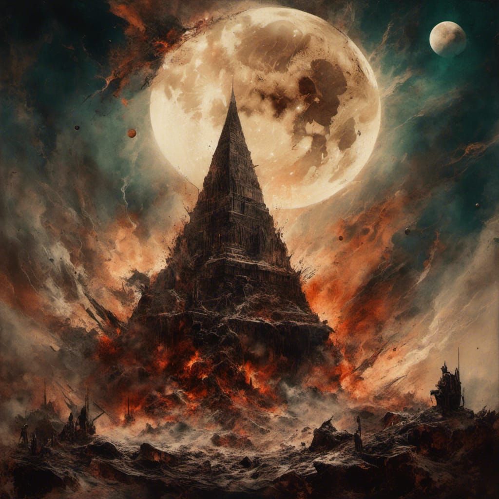 Sumerian God Crushes Pyramid in Cosmic Landscape