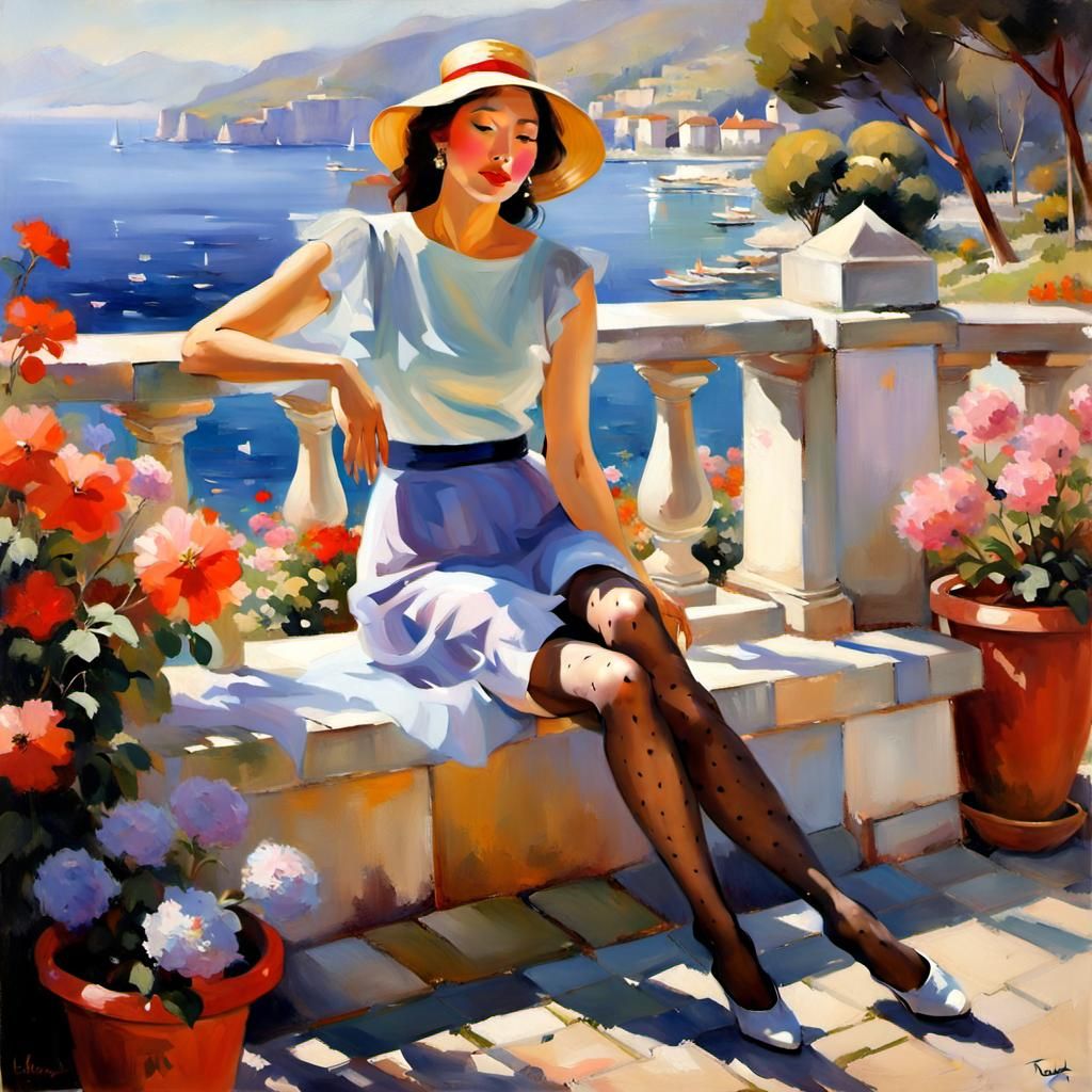 Woman in Garden in Style of Impressionist Painting