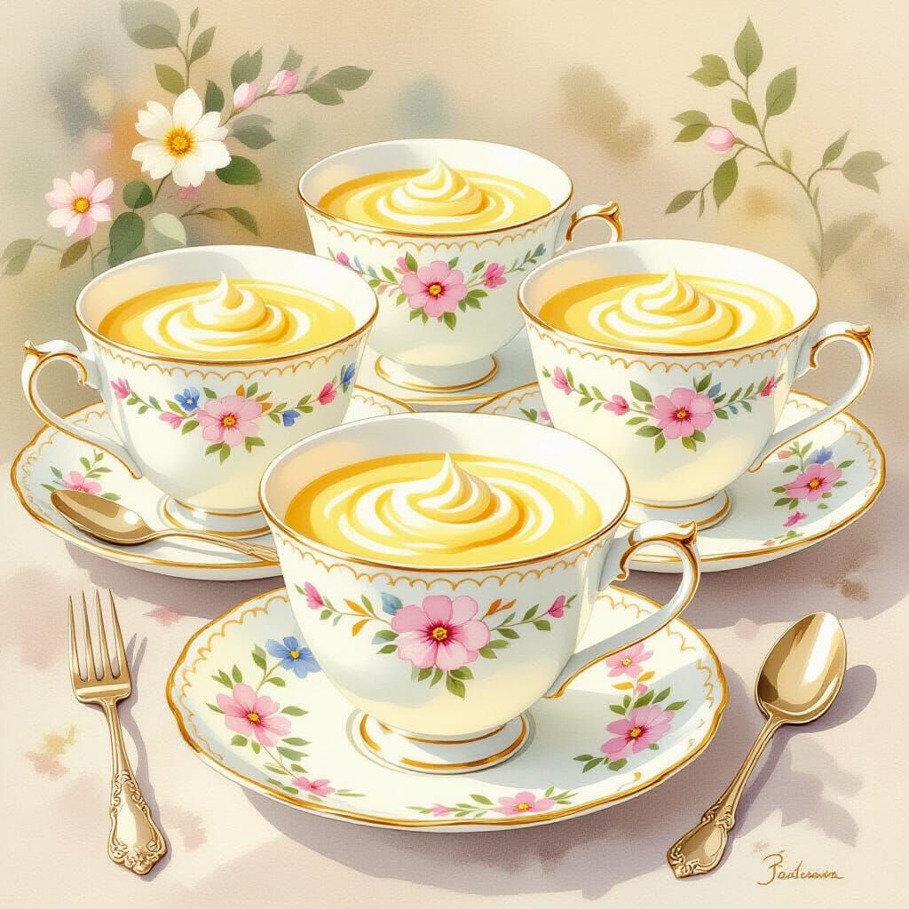 Elegant Pots de Creme in Watercolor Illustration Style