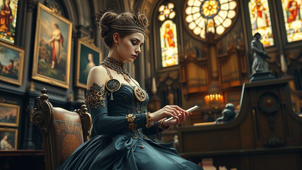 Steampunk Goddess Plays Organ in Cathedral