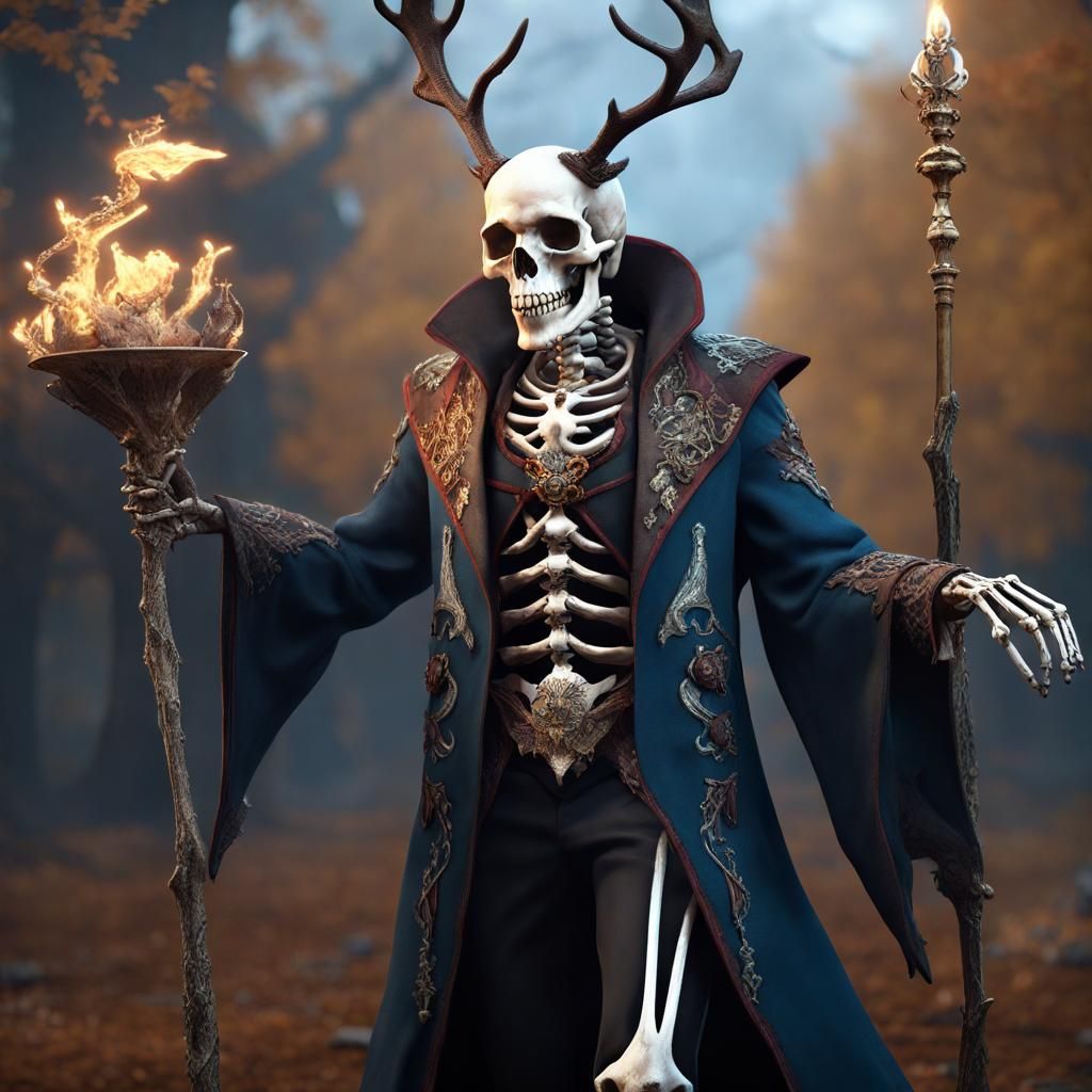 Victorian Skeleton Mage with Dragon Wings