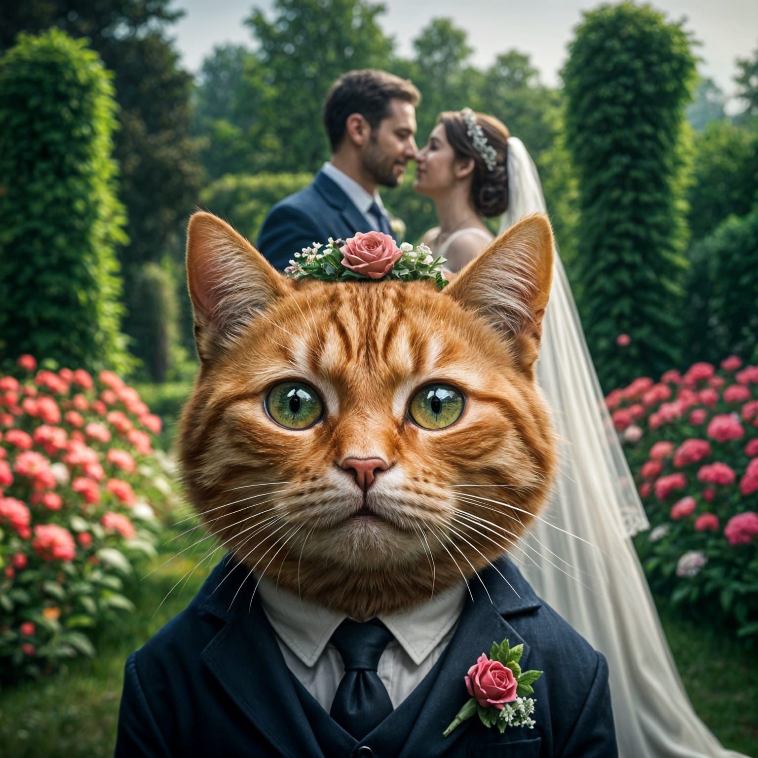 Orange Tabby Cat Crashes Wedding: Humorous Close-Up