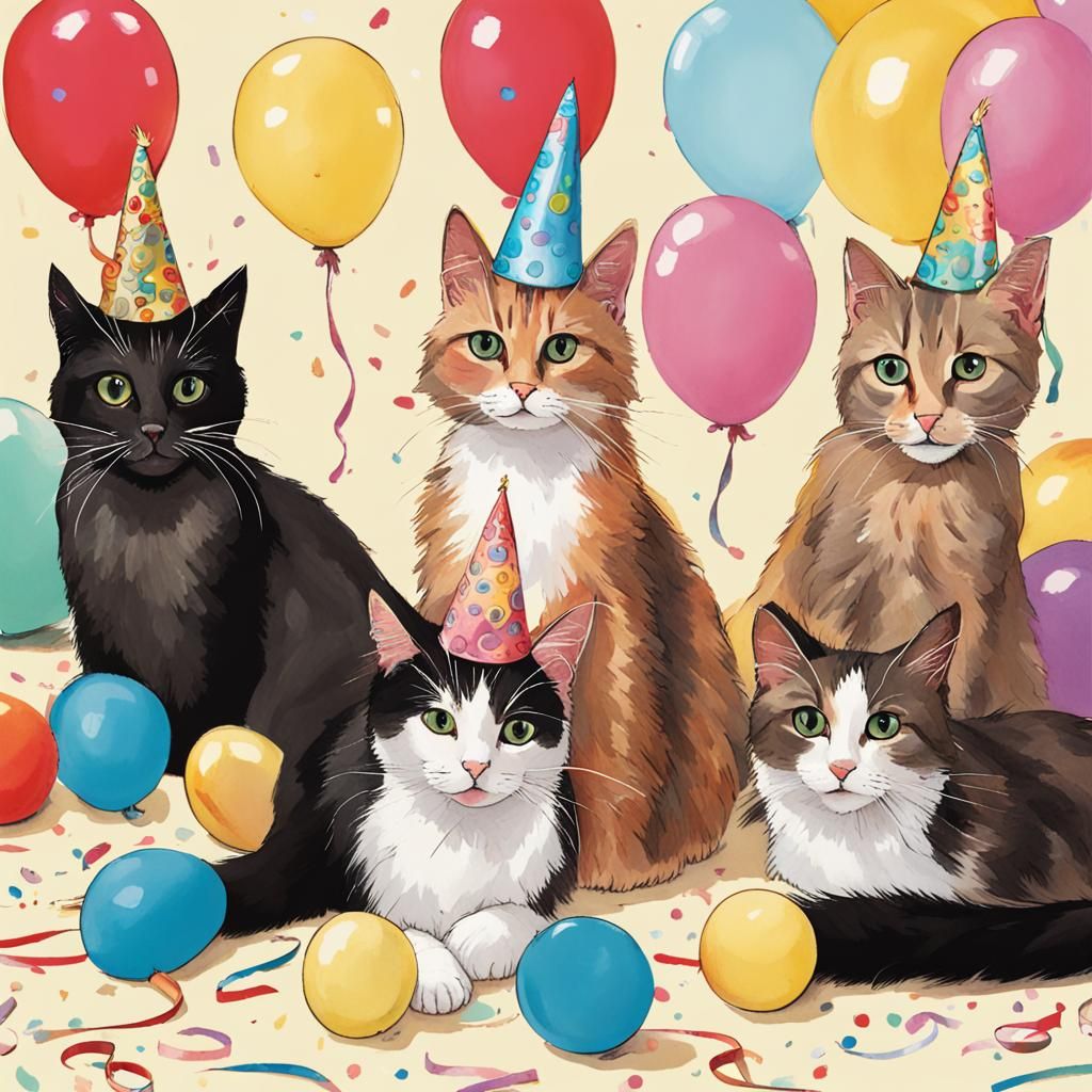 Birthday Cats Celebrate