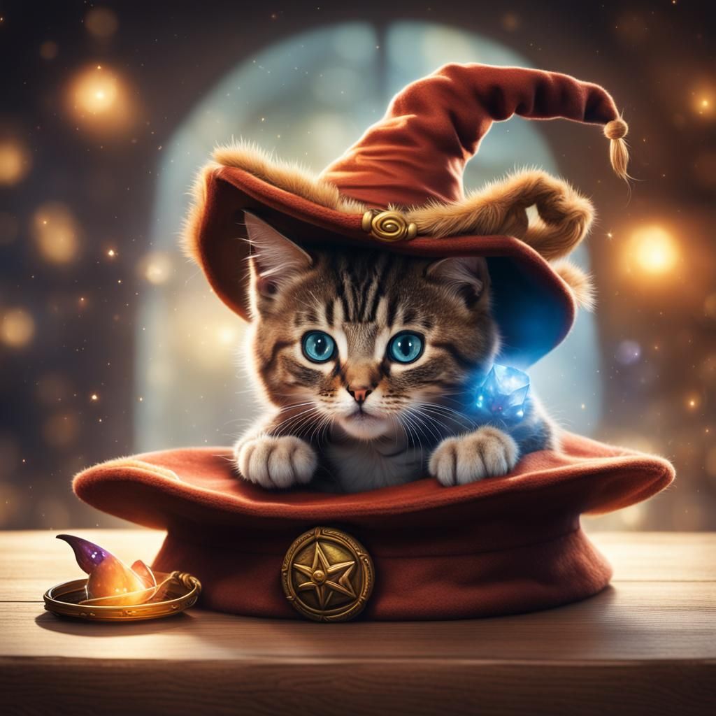 Kitten Emerges From Wizard Hat