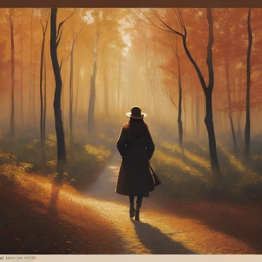 Impressionistic Autumn Forest Scene at Golden Hour