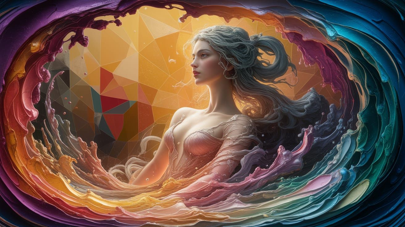 Ethereal Woman in Mist: Oil Painting in Neo-Impressionist St...