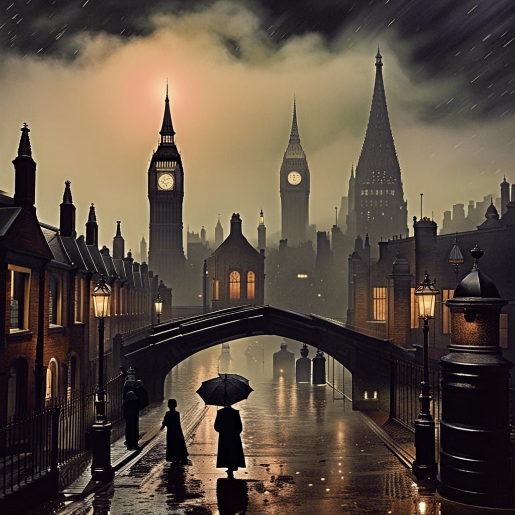 Victorian London Rainy Evening in Gothic Style
