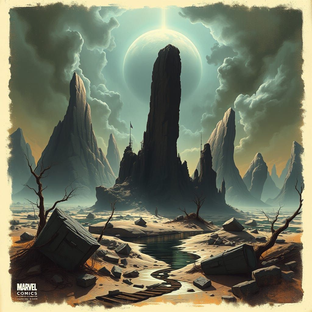 Post-Apocalyptic Marvel Landscape in Surrealist Hudson River...