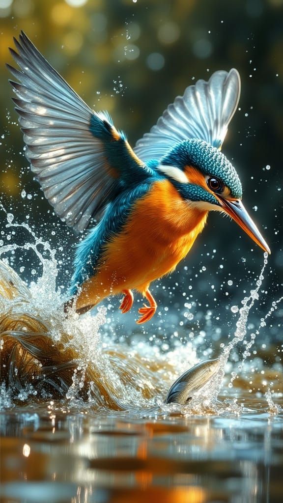 Kingfisher's Dive: Impressionist Wildlife Art