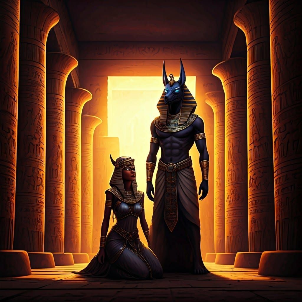 Anubis in Ancient Egyptian Temple Interior