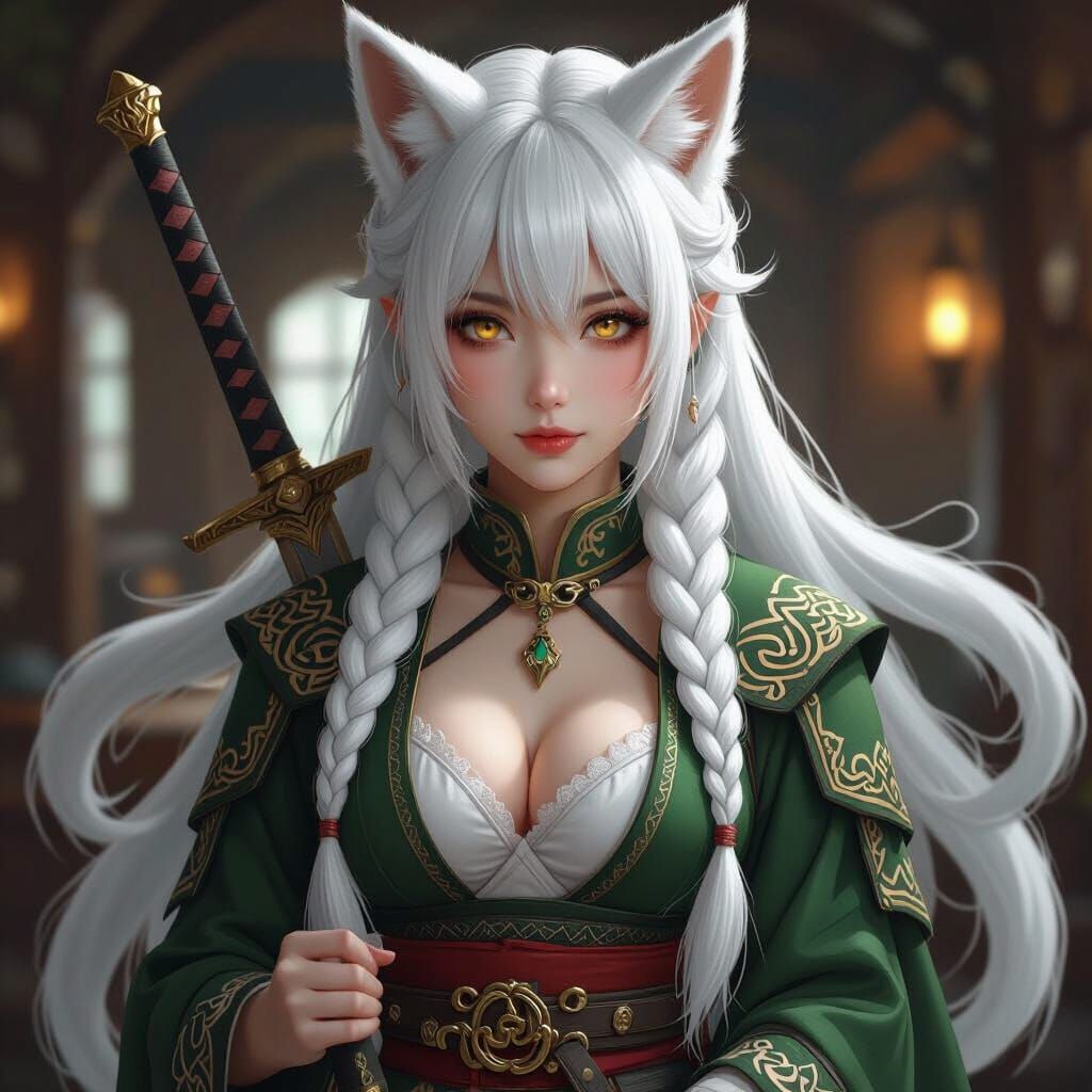 Fox-Eared Woman with Nine Tails in Celtic Tavern