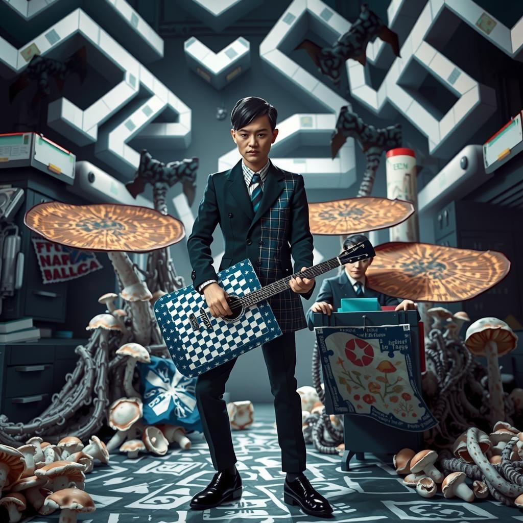 Porcelain Bureaucrats Counting Mushrooms in Dystopian Office