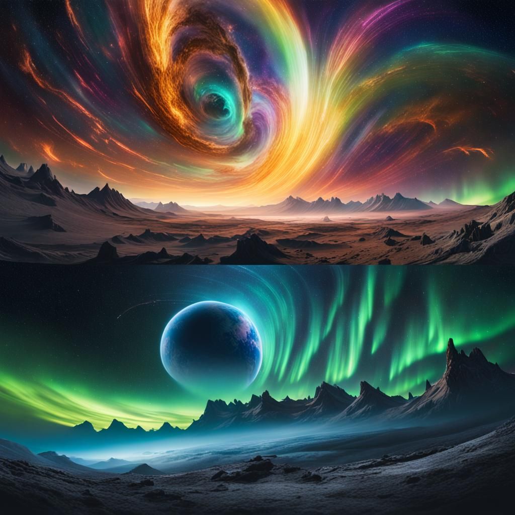 Epic Space Aurora in Surrealist Style