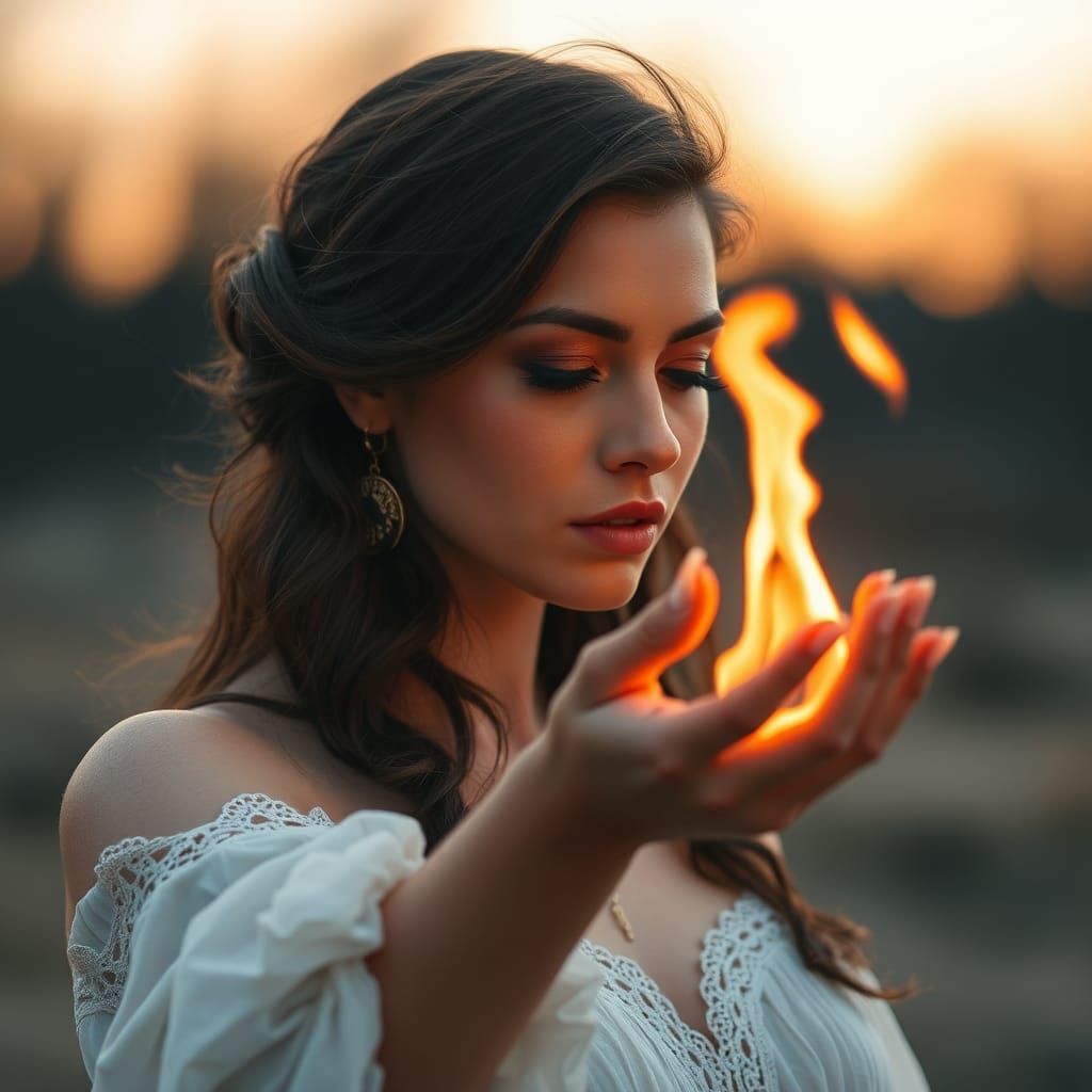 Fiery Woman: A Portrait of Elemental Power