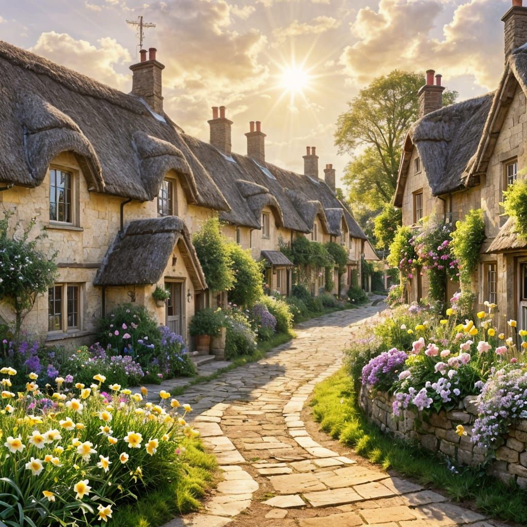 Cotswold Village in Vibrant Spring Bloom