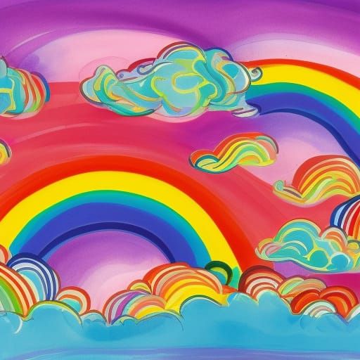 Vibrant Rainbow Candyland Gouache Painting