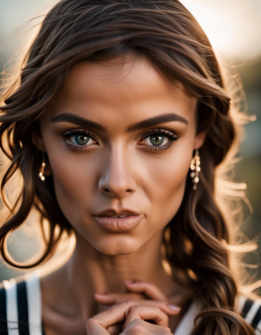 fashion editorial, photo shoot of beautiful brazilian woman, wearing meriniere, high resolution, 8k, cinematic light, dr...