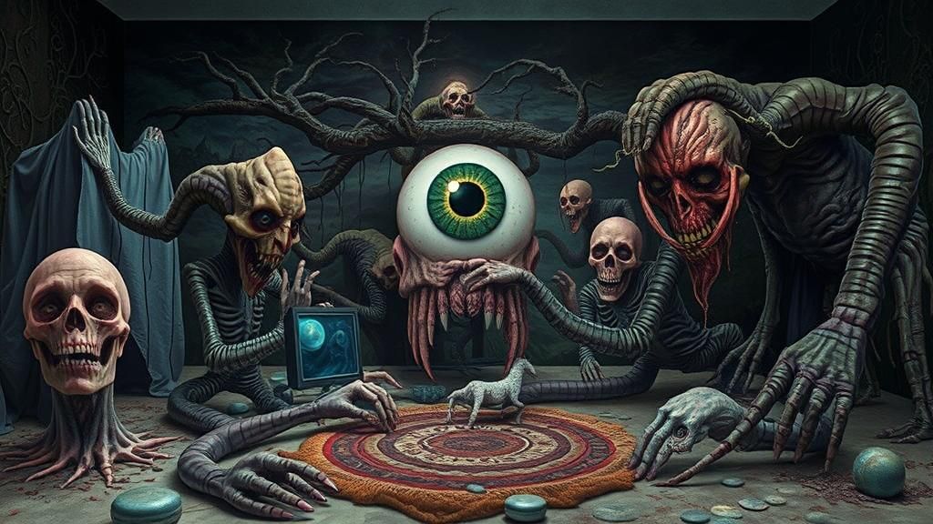 Grotesque Dreamscape: A Surreal Horror Scene