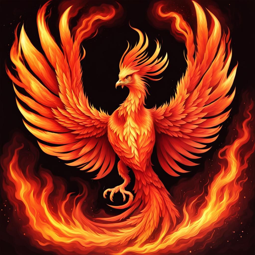 Fiery Phoenix in Flight: A Mythical Bird