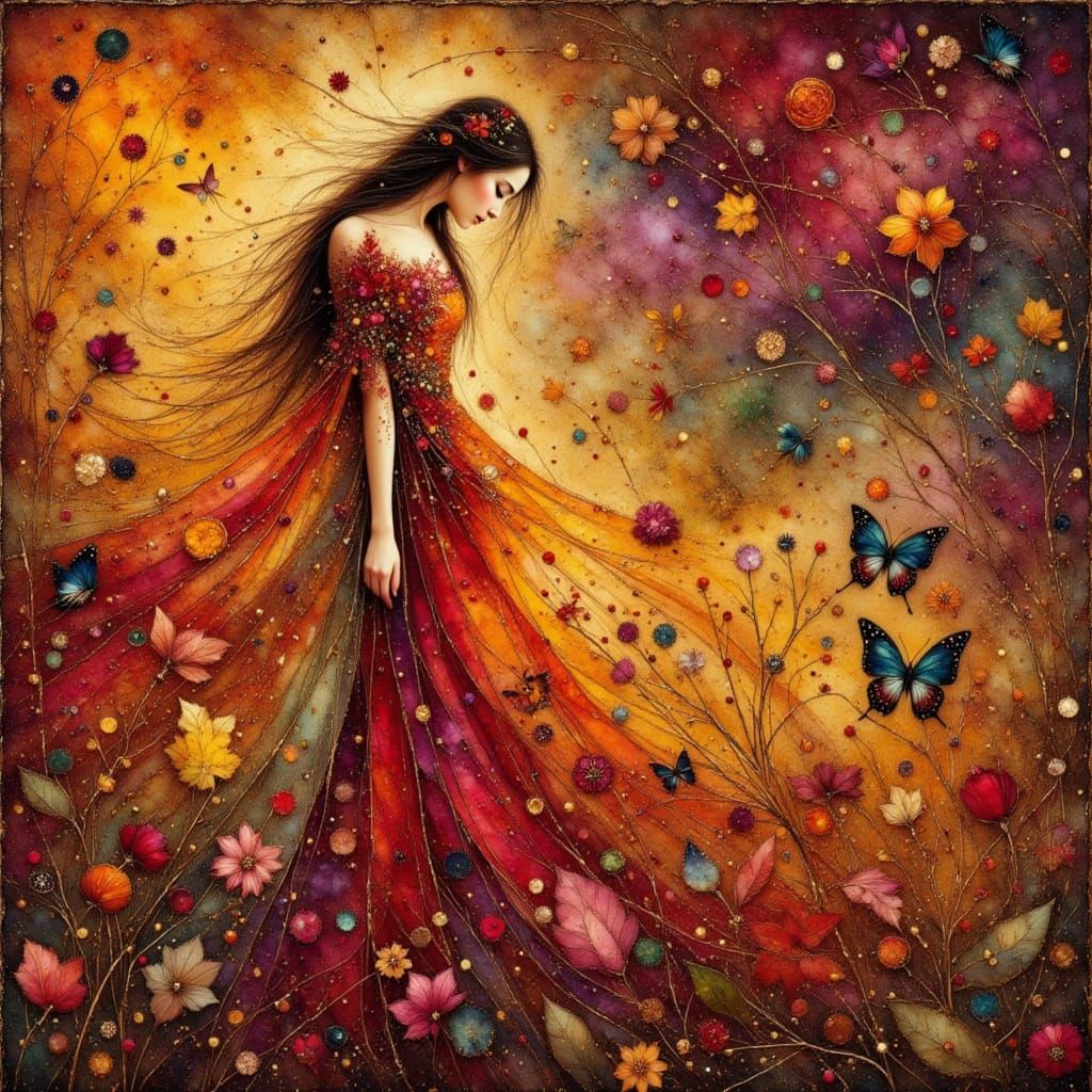 Nature Goddess Portrait in Klimt Style